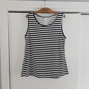 Sleeveless Scoop Neck Navy White Stripe Lace Large Tank Top